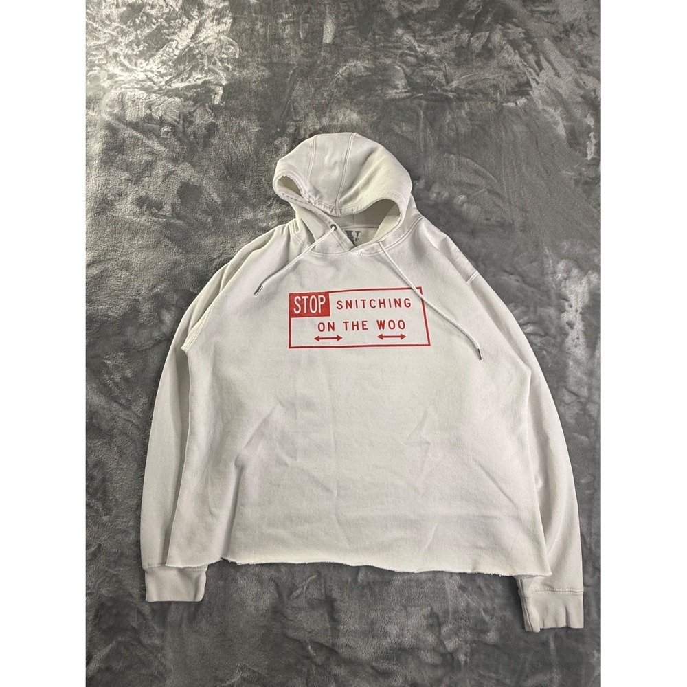 Vlone Pop Smoke Stop Snitching On The Woo Hoodie White XL Pullover Raw Hem